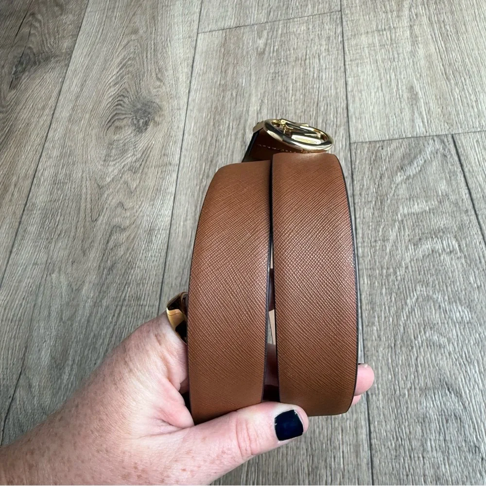 Michael Kors women large belt leather brown + gold 556202 logo